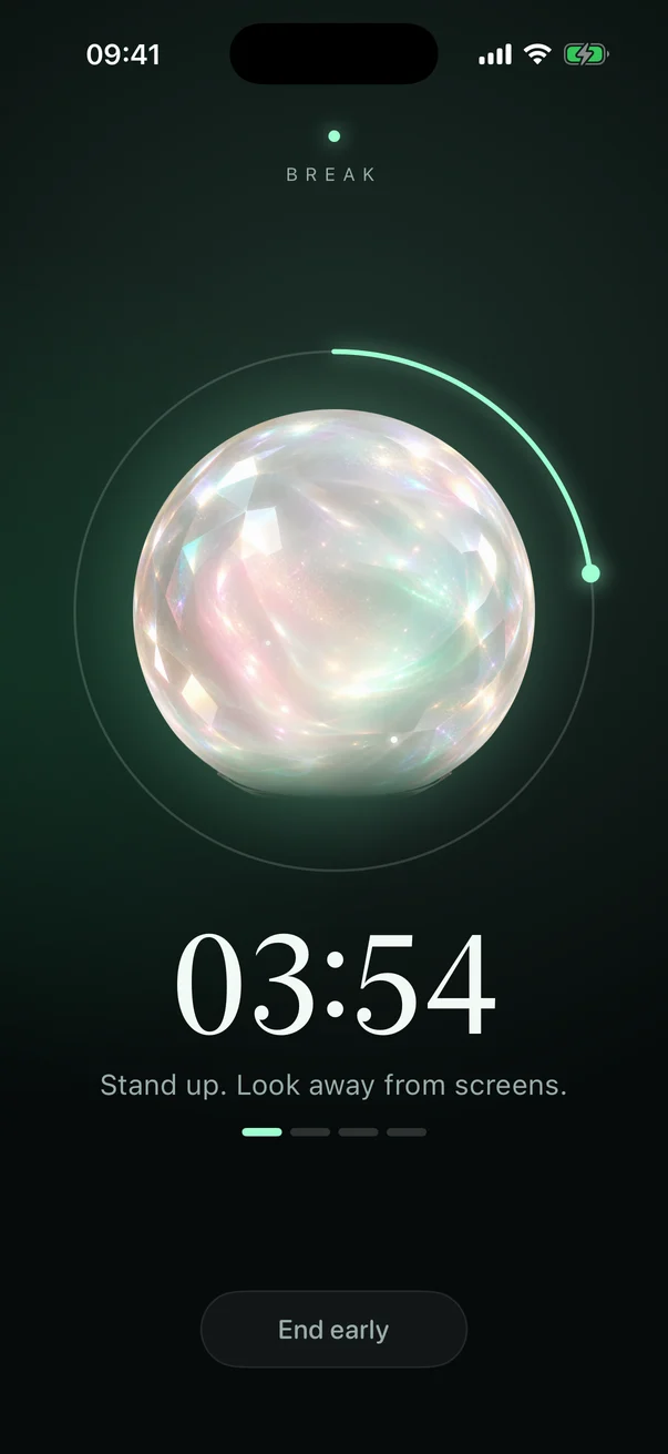 A Pomodoro break with 3 minutes 54 seconds left
